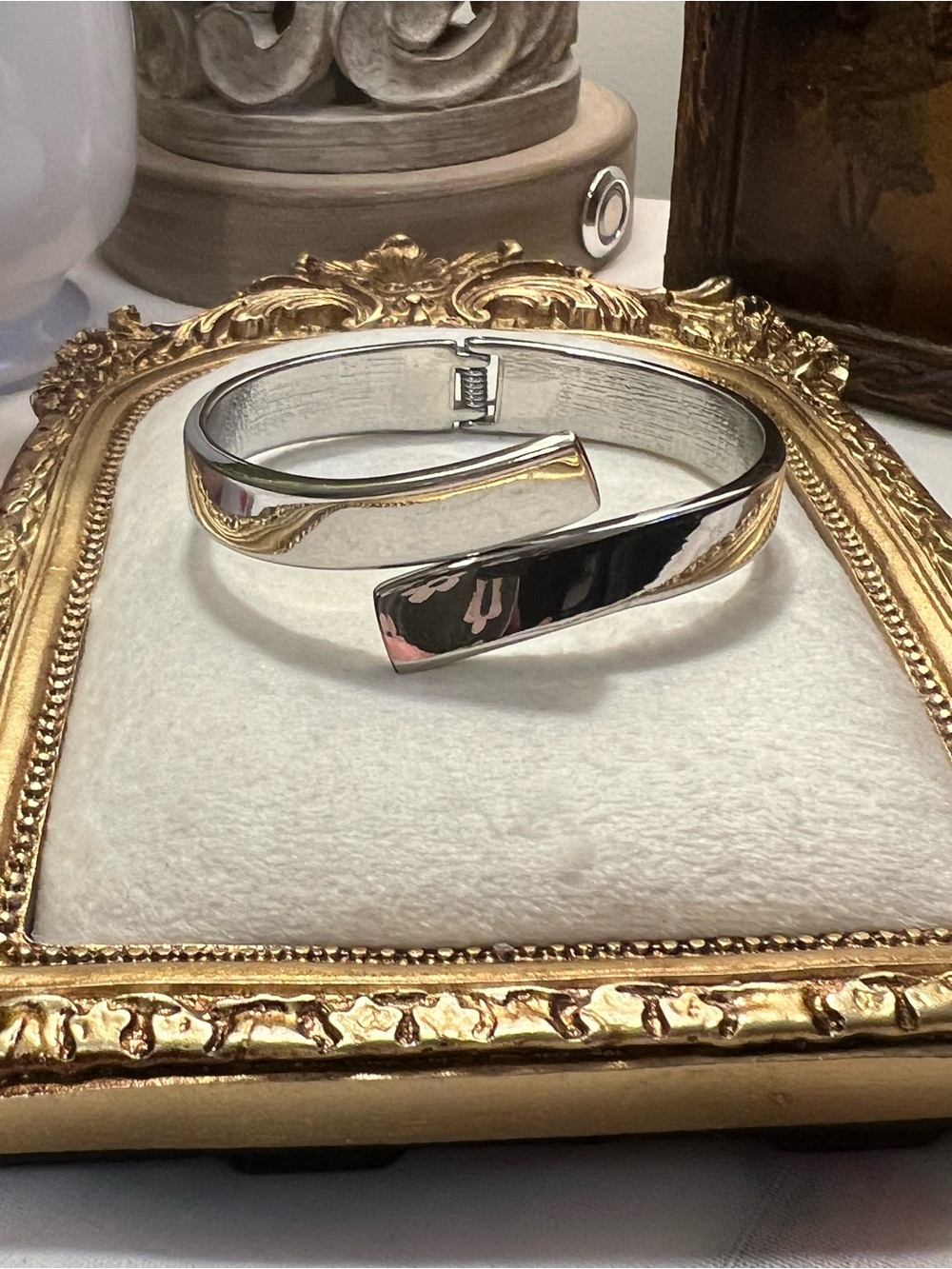Silver Toned Hinged Bypass Bracelet